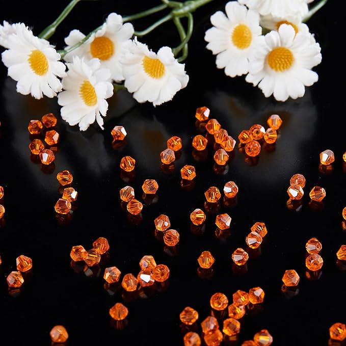 laopottbeads 1100pcs 4mm bicone crystal glass beads for jewelry making, sparkling mini beads for suncatchers, diy bracelets & craft projects (orange)