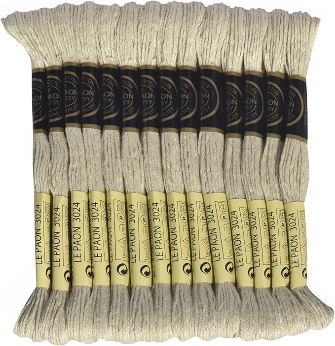 LE PAON Embroidery Floss, 14-Pack Six Strands 100% Long Staple Cotton Embroidery Thread, 8.7-Yard，Color Number：3024, Very Light Brown Grey