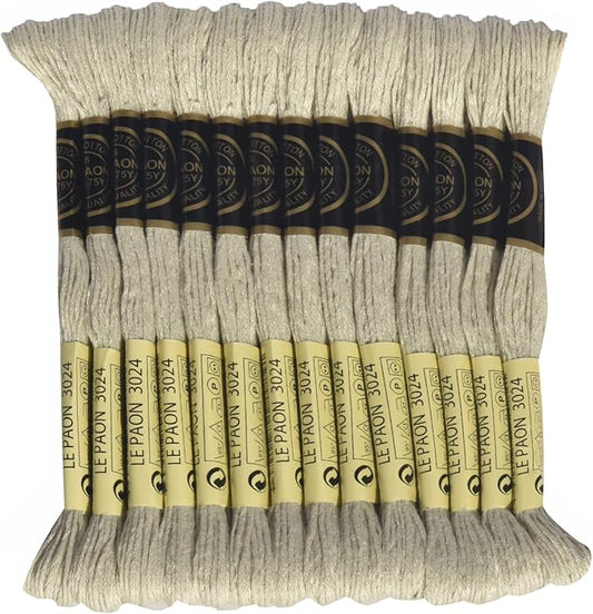 LE PAON Embroidery Floss, 14-Pack Six Strands 100% Long Staple Cotton Embroidery Thread, 8.7-Yard，Color Number：3024, Very Light Brown Grey