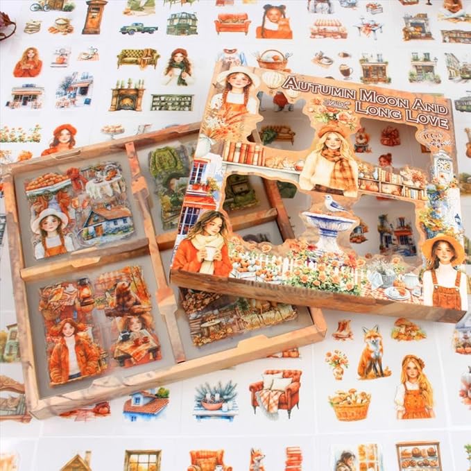 448Pcs Autumn Scenery Scrapbook Stickers for Scrapbooking Supplies, Transparent PET Aesthetic Stickers for Journaling, Junk Journal, Planner, DIY Craft Art, Scrap Booking Supples Kit