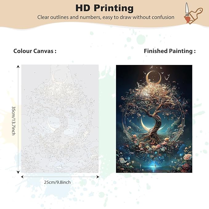 EOBROMD Framed Paint by Numbers Kits for Adults - Wooden Easel, Tree of Life DIY Acrylic Paint by Number on Stretched Canvas, Painting Kits Adults Oil by Numbers for Home Decor 10x14 Inch
