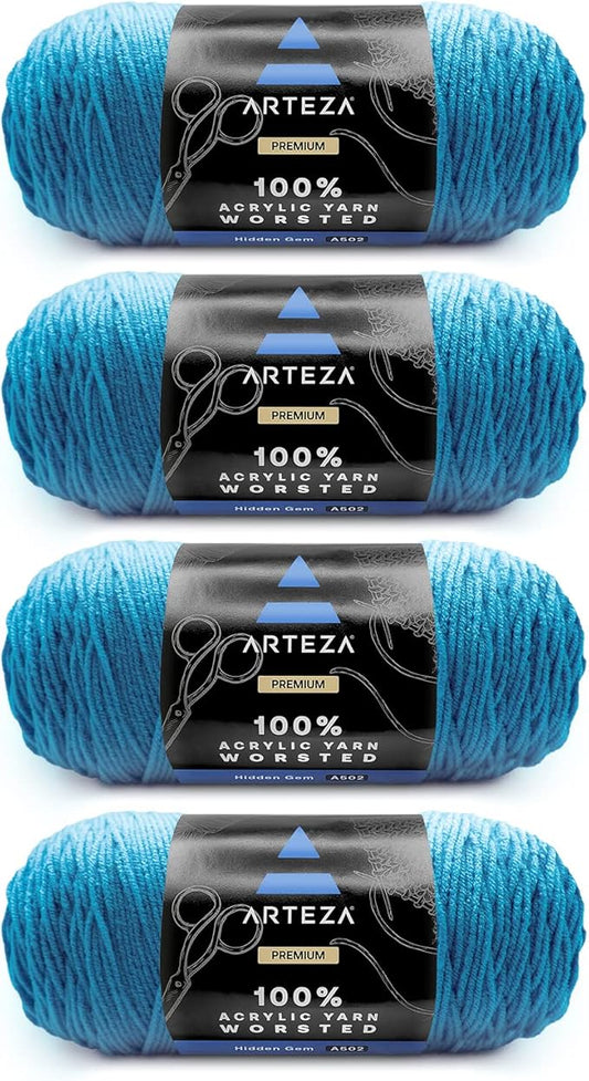 ARTEZA Acrylic Yarn for Crocheting, Pack of 4 - 200 g Skeins of Worsted Yarn for Knitting, Hidden Gem A502, Knitting & Crochet Supplies