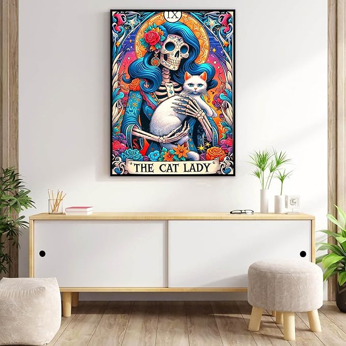 Meothan Diamond Art Kits for Adults, Horror Skull and Cat Diamond Painting Kits for Adults, 5D DIY Round Full Drill Gothic Gem Art Paint by Diamonds Dots Crafts Kits for Home Decor Gift 12x16inch