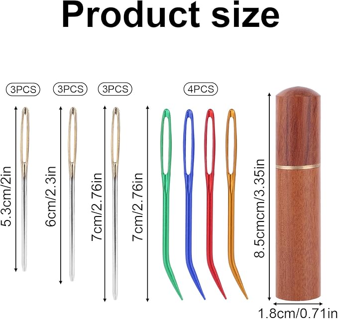 13pcs Large Eye Sewing Needles Kit, Stainless Steel Blunt & Bent Tapestry Needles with Wooden Case for Weaving Crochet Darning Yarn & Embroidery Knitting Crafts Projects Supplies Accessories