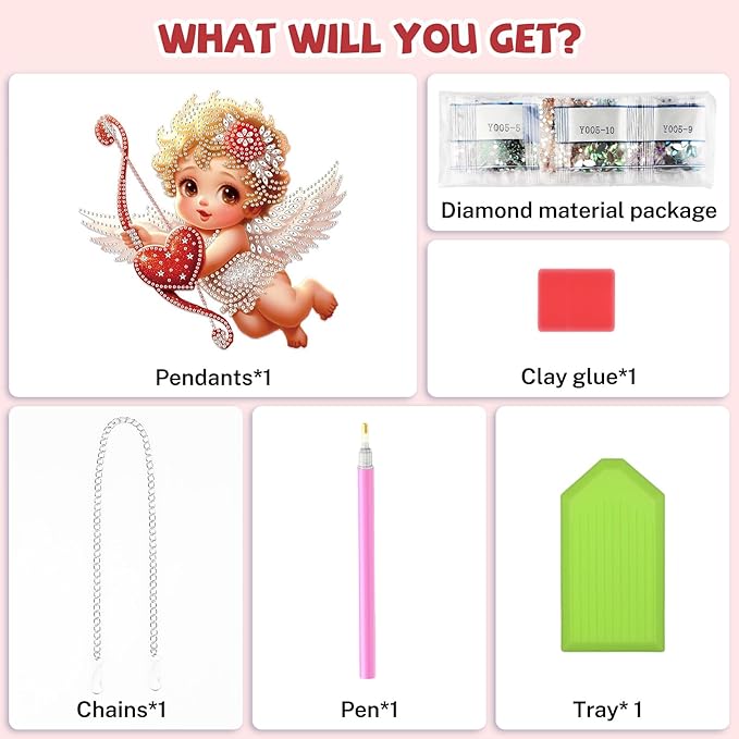 Bowetile Valentine's Day Diamond Art Hanging Kits for Adults, Diamond Art Suncatchers Cupid, 5D Special Shape Diamond Painting Love Pendant Window Ornament Gifts for Home Door Wall Decor