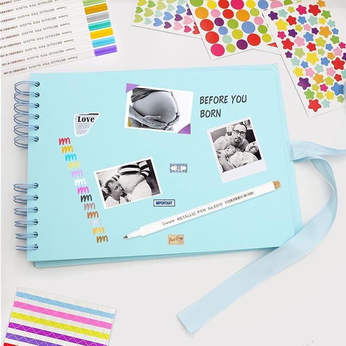 EVNEED 11.5 x 8.5 Inch Scrapbook Photo Album,Wedding Guest Book Anniversary Memory Scrapbooking,Wedding Photo Album with DIY Accessories Kit for Craft Paper DIY,Xmas Gift,80 Pages (40