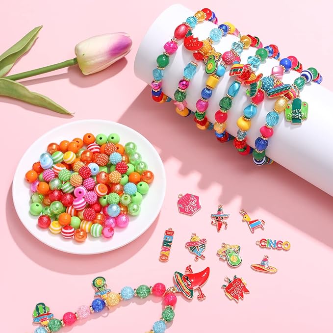 3250PCS+ Mexican Beads for Jewelry Making, Cinco De Mayo Clay Beads Colorful Pearl Acrylic Crystal Pony Beads Enamel Fiesta Chili Sombrero Charms for Bracelet Necklace Making DIY Crafts Accessory