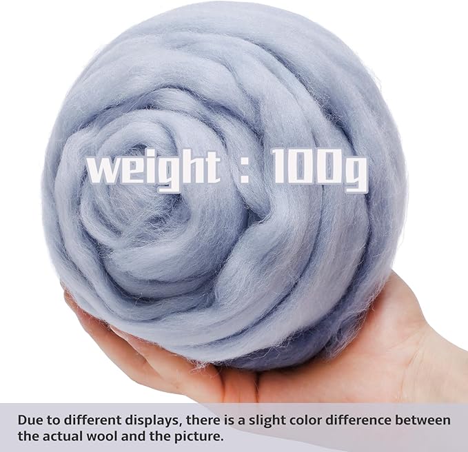 3.53oz Wool Roving Yarn, Wool Felting Supplies, Pure Wool, Chunky Yarn, Spinning Wool Roving for Needle Felting Wet Felting DIY Hand Spinning (ash Blue)