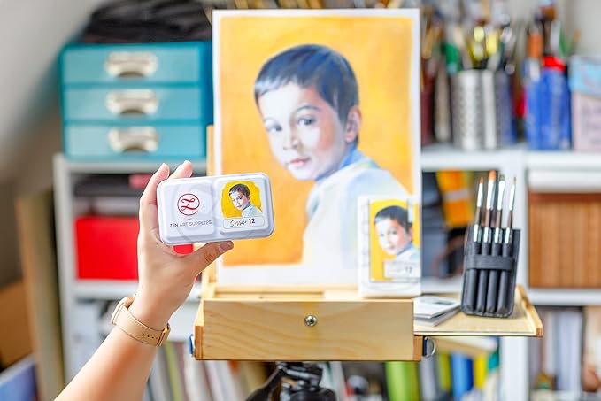 ZenArt Supplies Professional Watercolour Paint Set Sorriso - Non-Toxic 12 Half-Pan in Metal Tin Palette Portable Travel for Adults Water Color Portrait, Figurative & Animal Art by