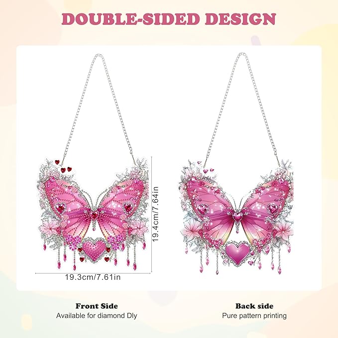 HEIBAGO Diamond Art Hanging Kits for Adults Kids, Hanging Diamond Art Butterfly, 5D Special Shaped Crystal Diamond Painting Kit Flower, DIY Pattern Window Pendant for Home Wall Decor 8.3x8.3Inch