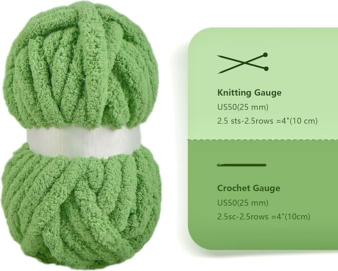 Avocado Green Chunky Chenille Yarn for Crocheting Bulky Thick Fluffy Yarn for Knitting,Super Bulky Hand Blanket, Soft Plush Yarn Crochet Carpet/Scarf/Cushion/ 8 Jumbo Pack(63.76oz/197.68yd