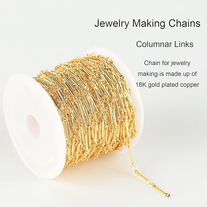 Jabogrii 16.4 Feet 18K Gold Plated Brass Chain for Jewelry Making Columnar Necklace Bracelet Jewelry Making Chains with Lobster Clasps and Open Jump Rings