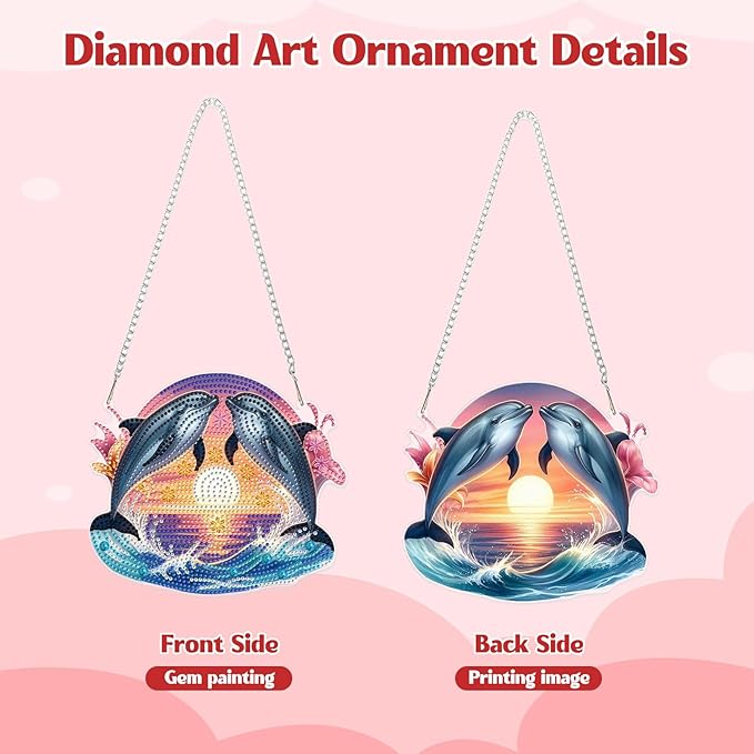GHHKUD Dolphins Diamond Art Hanging Kit for Adults, DIY Double Sided Diamond Painting Hanging Valentines Kits Adults, Special Shaped Acrylic Ornaments Pendants for Window Home Garden Wall