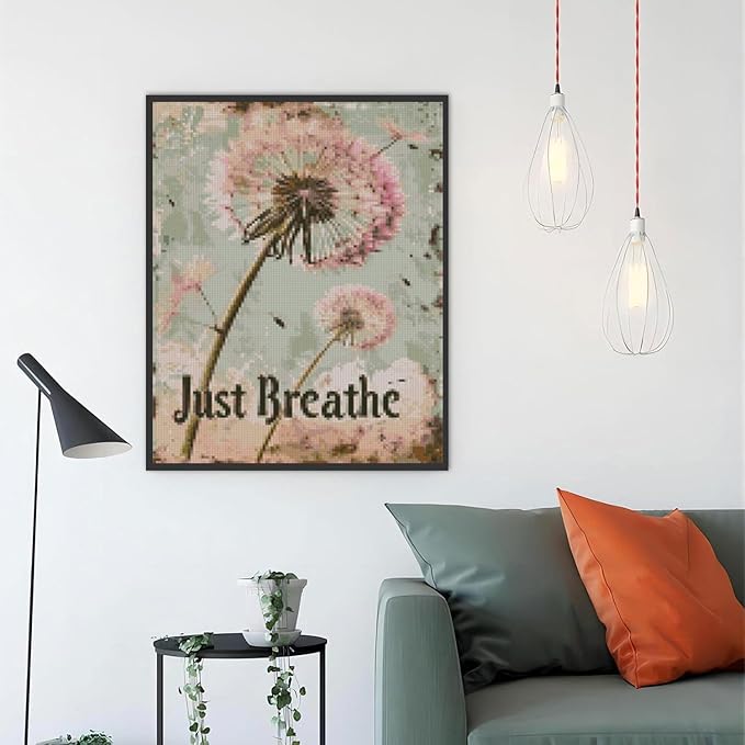 mybisymqq stamping cross stitch kit just breathe, counting cross stitch kit for adult beginners, full line diy cross stitch stitching kit for home decor cross stitch patterns 11.8x15.7 inches