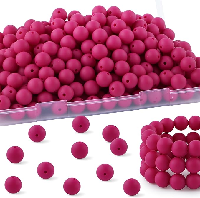 160Pcs 12mm Silicone Beads for Keychain Making Bracelet Necklace, Bulk Round Silicone Beads for Pens(Magenta)