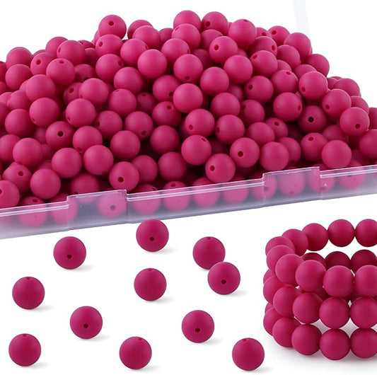 160Pcs 12mm Silicone Beads for Keychain Making Bracelet Necklace, Bulk Round Silicone Beads for Pens(Magenta)