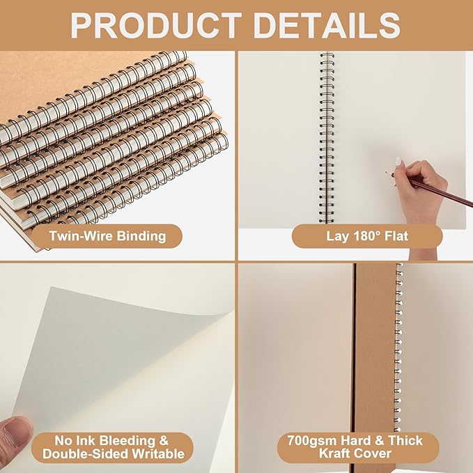 PerKoop 1 Pcs 8.5"x11" Spiral Sketch Pad A4 Large 100 Sheet Blank Notebook Sketch Pads 60 lbs (100 GSM) Back to School Gifts Sketching Drawing Pad Journals Art Sketchbook for Teachers Students Kids
