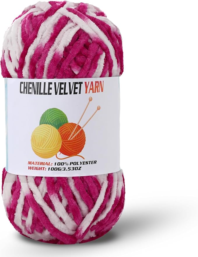 Velvet Chenille Chunky Yarn, Handcrafts Weaving Soft Chenille Yarn for Crocheting Clearance, Used for Making Baby Yarn Blanket, Clothes, Knitting Creations (1 - Colorful - D)