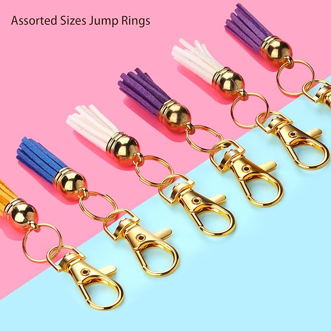 LEOBRO Jump Rings, 968pcs Keychain Making Kit, Keychain Clip and Key Ring, Key Chain Rings, Lobster Claw Clasps for Keychains, Charm Bracelet Jewelry, Gold