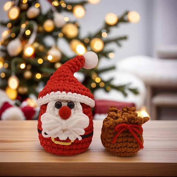 GougouStar Crochet Kit for Beginners - Beginner Crochet Kit with 50% Extra Yarn - Knitting Kit with Step-by-Step Video Tutorials and Crochet Accessories - Amigurumi Crochet Kits Santa Claus