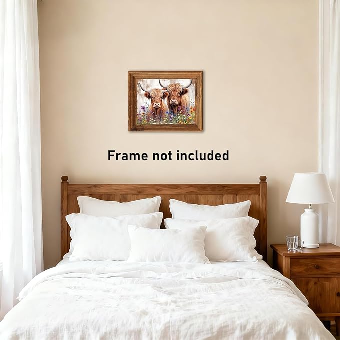 RLTXBUK Western Highland Cow Cross Stitch Kits, Rustic Cottagecore Wildflower Western Cattle Stamped Counted Cross Stitch Kits for Adults, Highland Cow Gifts for Women, 11.8x15.8 Inch