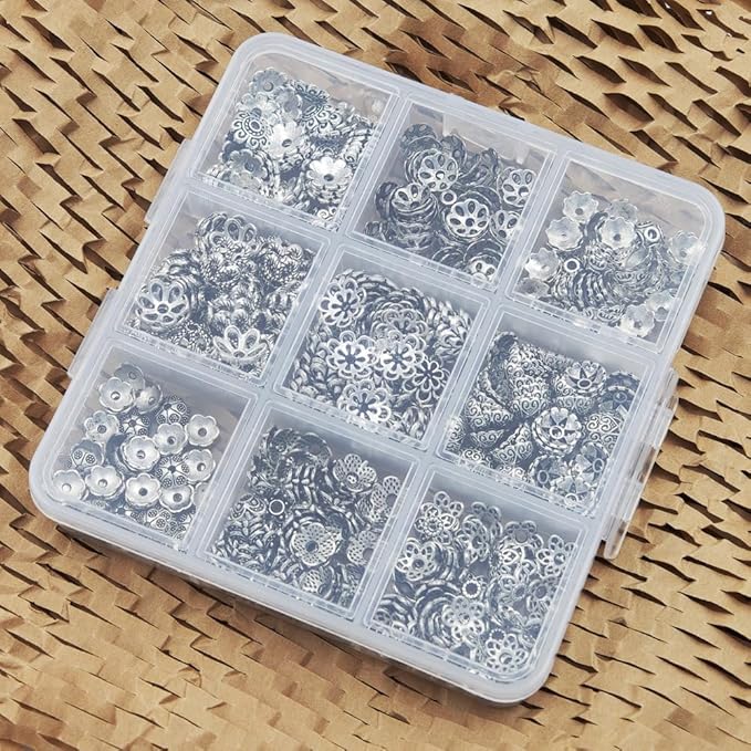 INSPIRELLE 450 Pieces Antique Silver Bead Caps Metal Alloy Filigree Flower Cup Shape Bead for Bracelet Necklace Earring Jewelry Making