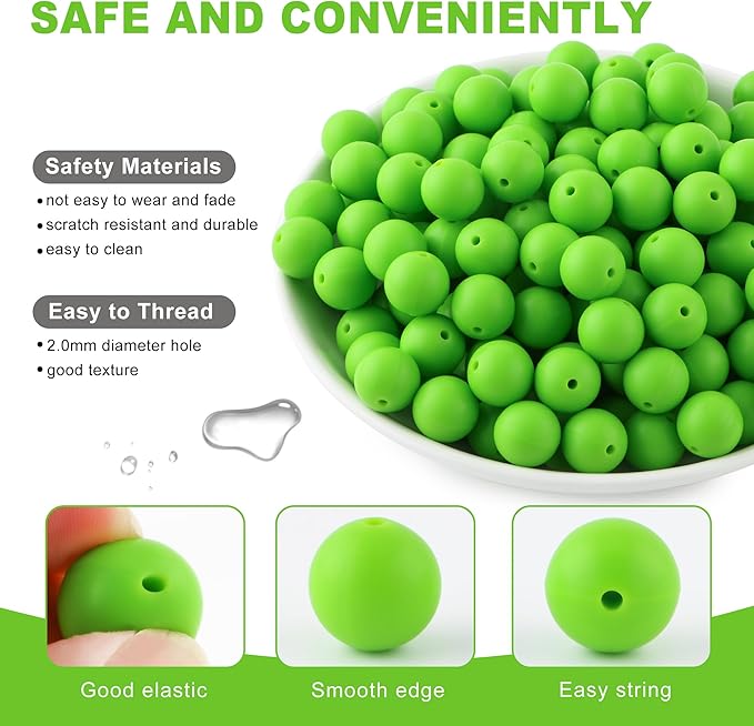 150Pcs 15mm Silicone Beads for Keychain Making Bracelet Necklace, Bulk Round Silicone Beads for Pens（Chartreuse）
