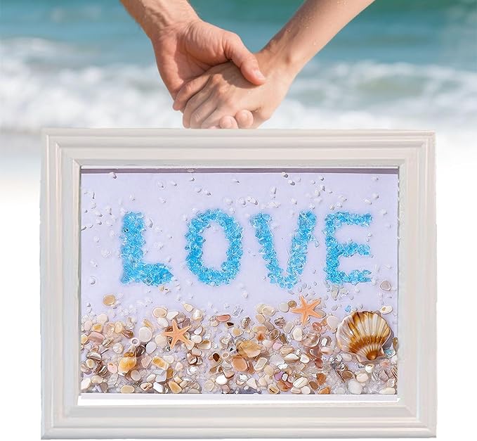 Sea Glass Art Kits, New Sea Glasss Resin Art Kits for Adults, DIY Mosaic Glass Kits, Mosaic Kits for Adults Resin Beach Art Kit for Home Decoration, Bookshelf, Office, Windowsill (Letter)