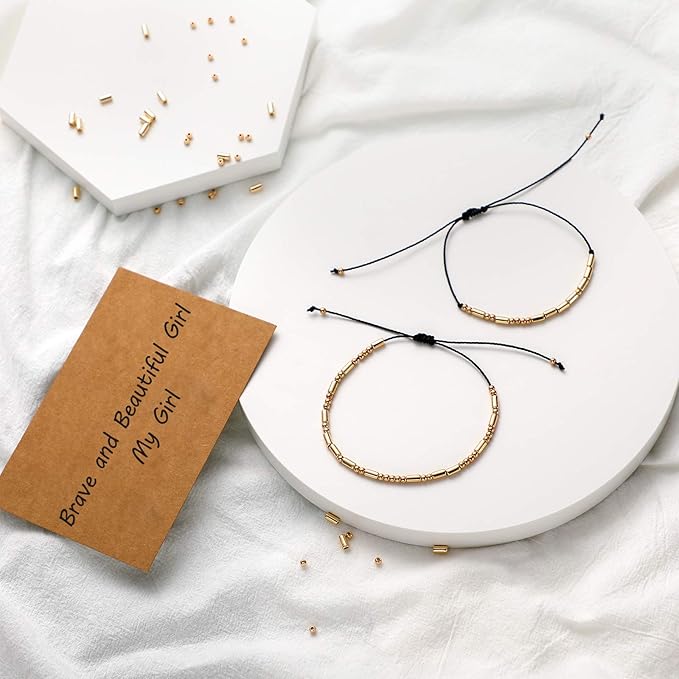DIY Morse Code Bracelet Making Set, 800 Round Spacer Beads, 800 Long Tube Beads, 20 Morse Code Decoding Card and 2 Rolls 66 ft Waxed Polyester Twine Cord (Silver and Gold, Black Rope)