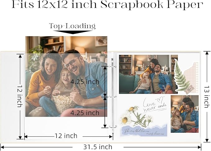 Vienrose Linen Scrapbook Photo Album Kit, Large 3 Ring Binder Scrapbook with 30 Plastic Sleeves, 15x13 Inch DIY Memory Book for Wedding, Baby Shower, Family & Kids Keepsake Gift, Beige