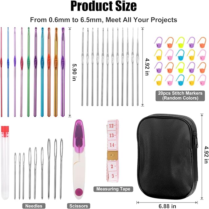 Crochet Needles Set, 54 Pack Crochet Hooks Set Crochet Kits for Beginners, Ergonomic Crochet Beginner Kit with Storage Case, Knitting Needles, Hand Craft Knitting Accessories for Crocheters