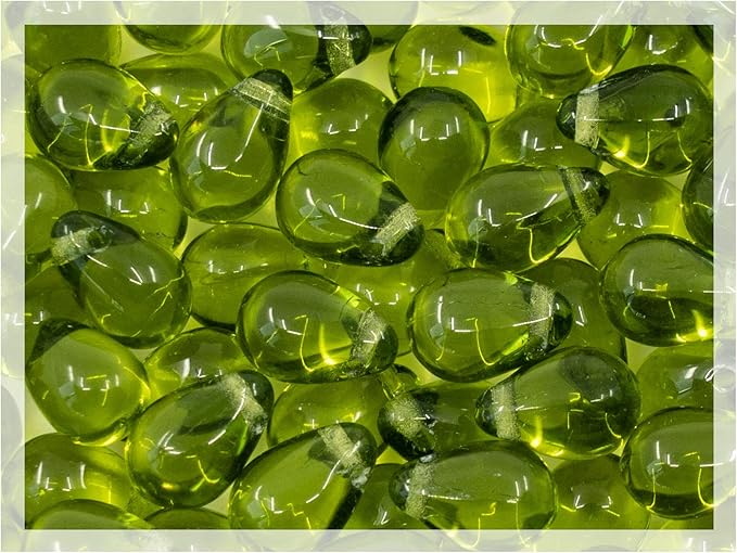 Czech 50-Piece Glass Beads, 6x9mm, Teardrop Olive Green