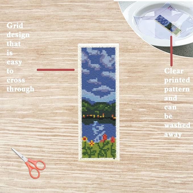 FREEBLOSS 6 Set Cross Stitch Bookmark Kit Scenery Pattern with 30 Colors Embroidery Floss DIY Bookmark Kit with Instruction Embroidery Kit for Beginners 8''x2.4''