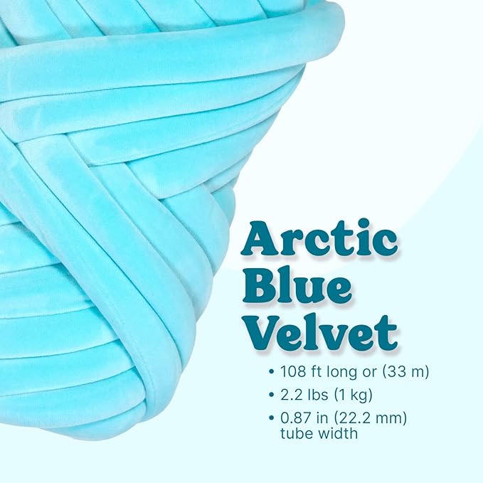 Ultra Soft 2.2 LBS (1kg) Chunky Yarn for Hand Knitting, Lush Velvet Fabric Tube Yarn to Make Handbags, Pillows, Blankets, Crafts (Arctic Blue)