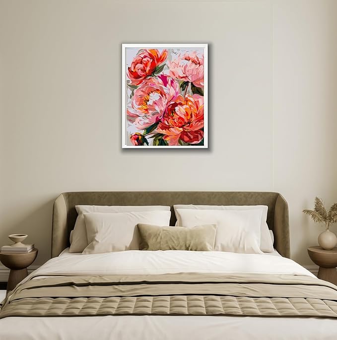 Peony Floral Paint by Numbers Kit for Adults Beginners,Flower Adult Paint by Number Kits On Canvas, DIY Acrylic Oil Painting Kits for Beginners, Color by Number Adult for Home Wall Decor 16x20Inch