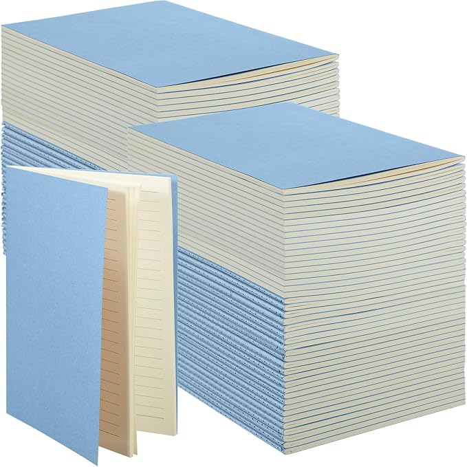 mimorou 100 pcs journals notebooks bulk - kraft softcover a5 small notebooks 5.5 inch x 8.3 inch notepads with 60 page 30 sheet for writing sketch travel office supplies(light blue,lined)