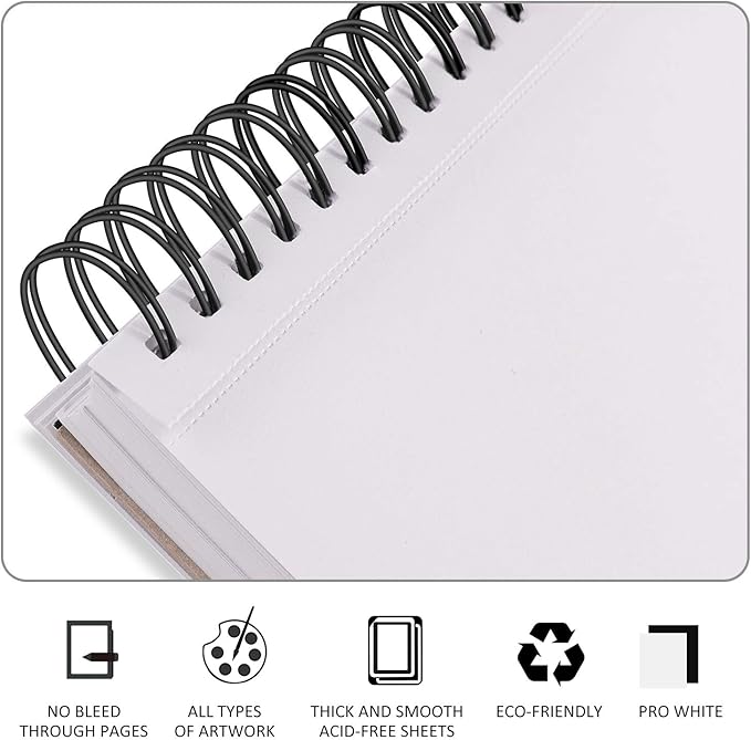 Bachmore Drawing Pad 5.5‘’X8.5''(98lb/160g) 100 Sheets Mixed Media, Watercolor, Acrylic Art Pad for Sketching, Ink Sketchbook, Coloring in Multi-Media Top Spiral Notebook, Micro-Perforated