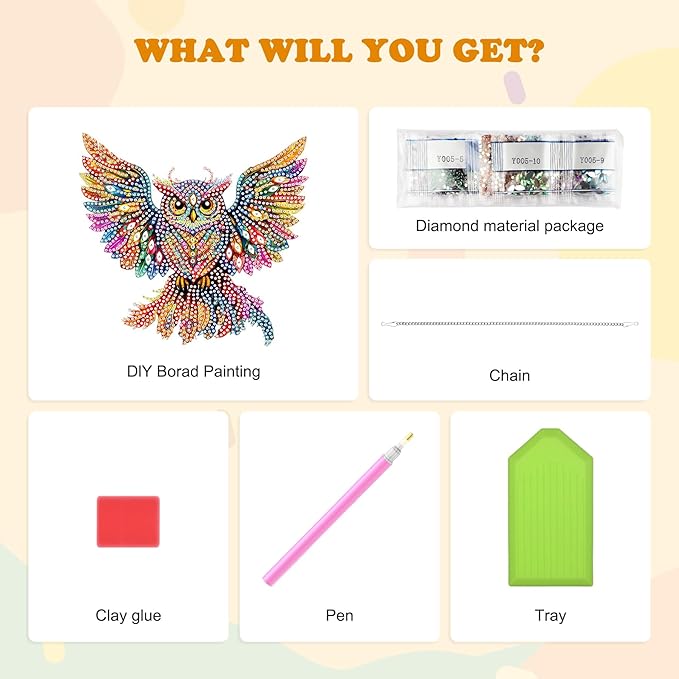 HEIBAGO Owl Hanging Diamond Art Kits for Adults, Special Shaped Crystal Diamond Painting Ornament Kit, DIY Double-Sided Pattern Window Pendant Gem Art Kit for Home Wall Decor 8.3x8.3inch