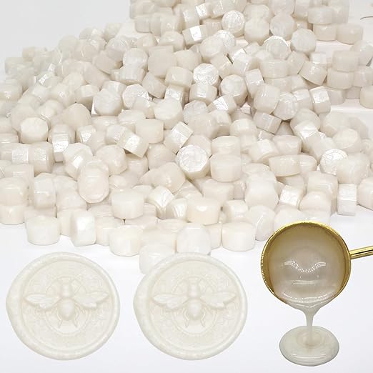 andotopee 600pcs pearl white wax seal beads, premium pearlescent sealing wax pellets for stamp seals, wedding invitation, letter envelope, thanks card, scrapbook diy & bridal crafts