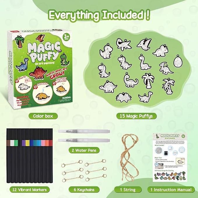 avtctek Magic Foam Texture Painting Kit - 3D Art Puffy Paint Kit, 15 Mess-Free Dinosaur Paint by Number Craft for Kids Ages 3-10