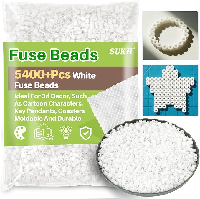 Sukh 5400+Pcs Fuse Beads - Fuse Beads Kit Melty Kit Melting Bulk Iron for Kids Crafts, Ideal for Boys and Girls Christmas Birthday Gifts (White)