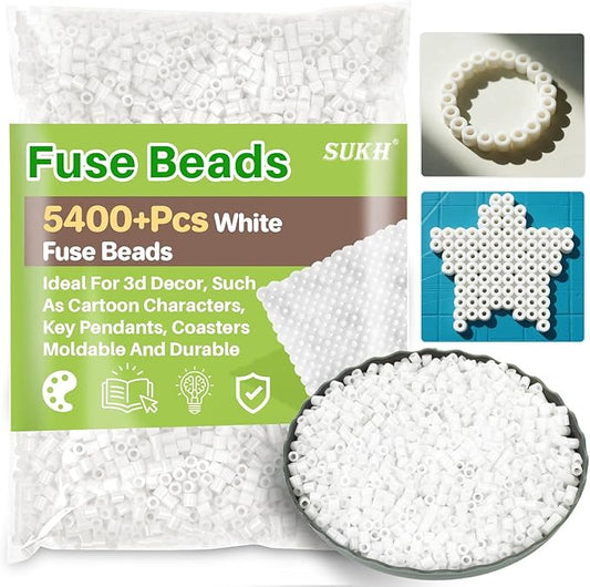 Sukh 5400+Pcs Fuse Beads - Fuse Beads Kit Melty Kit Melting Bulk Iron for Kids Crafts, Ideal for Boys and Girls Christmas Birthday Gifts (White)