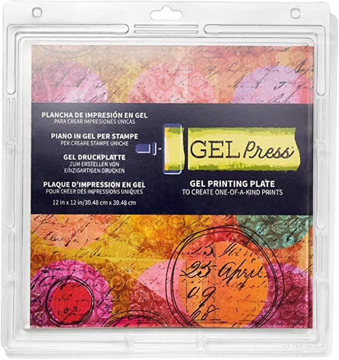 gel press monoprinting print plate - 12” x 12” gel plate - printmaking supplies - reusable gel printing plate for press art for card making, scrapbooking, journaling, arts and crafts, home decor