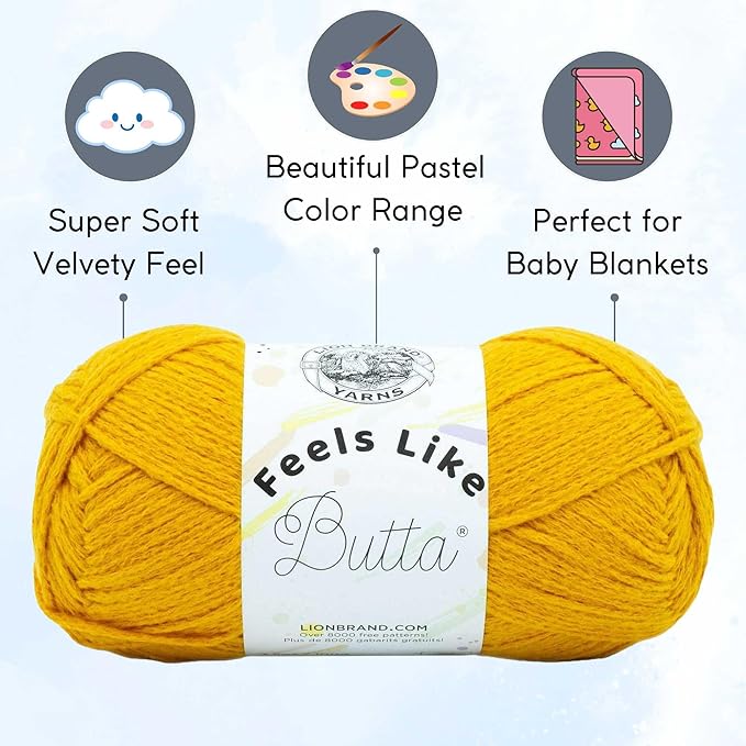 Lion Brand Feels Like Butta Golden Sunshine 215-159 (3-Skeins - Same Dye Lot) Worsted Medium #4 Polyester Yarn for Crocheting and Knitting with Project Bag