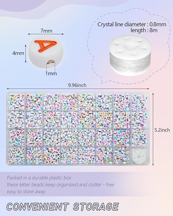 1600pcs Colorful Letter, Star, Heart, Number, Smiley Face Beads and Elastic String 7x4mm Alphabet Beads 31 Styles for Jewelry Making