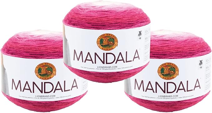 Lion Brand Yarn, Mandala DK Lightweight Yarn for Knitting, Crochet, and Crafts, Cupid, 3 Pack, Self-Striping Acrylic Fiber for Baby Blankets, Multicolor Shawls and Variegated Cardigans