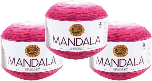 Lion Brand Yarn, Mandala DK Lightweight Yarn for Knitting, Crochet, and Crafts, Cupid, 3 Pack, Self-Striping Acrylic Fiber for Baby Blankets, Multicolor Shawls and Variegated Cardigans