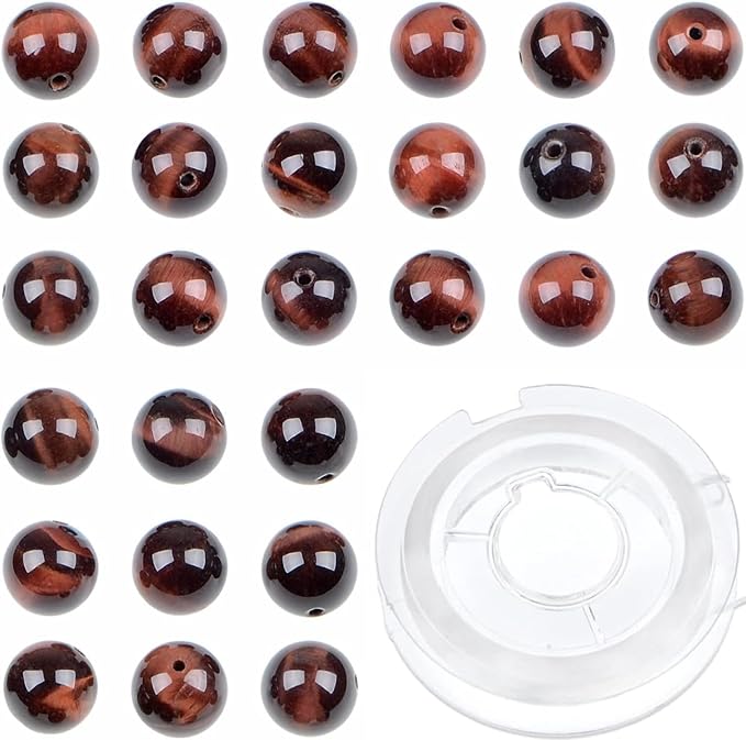 bymitel 140pcs natural crystal beads stone gemstone round energy healing loose beads with stretch cord for jewelry making bracelets anklets (red tiger's eye, 8mm 140pcs)