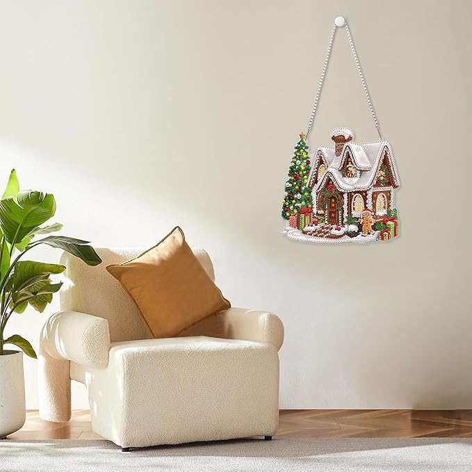 MOGTAA Christmas Diamond Art Hanging Kits for Adults Kids, Christmas House Diamond Art Suncatchers, 5D Special Shape Diamond Painting Window Pendant Kit for Home Garden Wall Decor