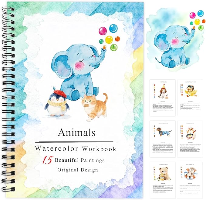SLWBZ Watercolor Workbooks Coloring Book, Beginner Friendly Painting Kit, Easy Exquisite with Steps, Creative Exploration Watercolor Book for Adults Teens (Elephant, Without Paint)